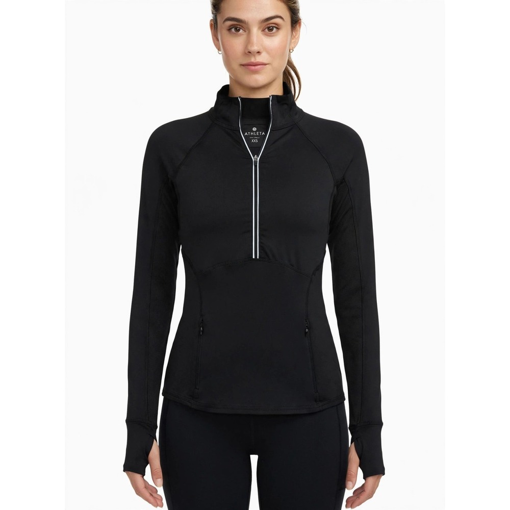 Athleta Women's Running 2014 Half Zip Pullover Black Zip Pockets Size XXS Black